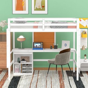 NicBex Twin Size Bunk Bed with Desk Loft Bed Pine Frame Bed Frame with Writing Board, Lockers, Guardrails and Ladder, No Box Spring Required - 1 of 4