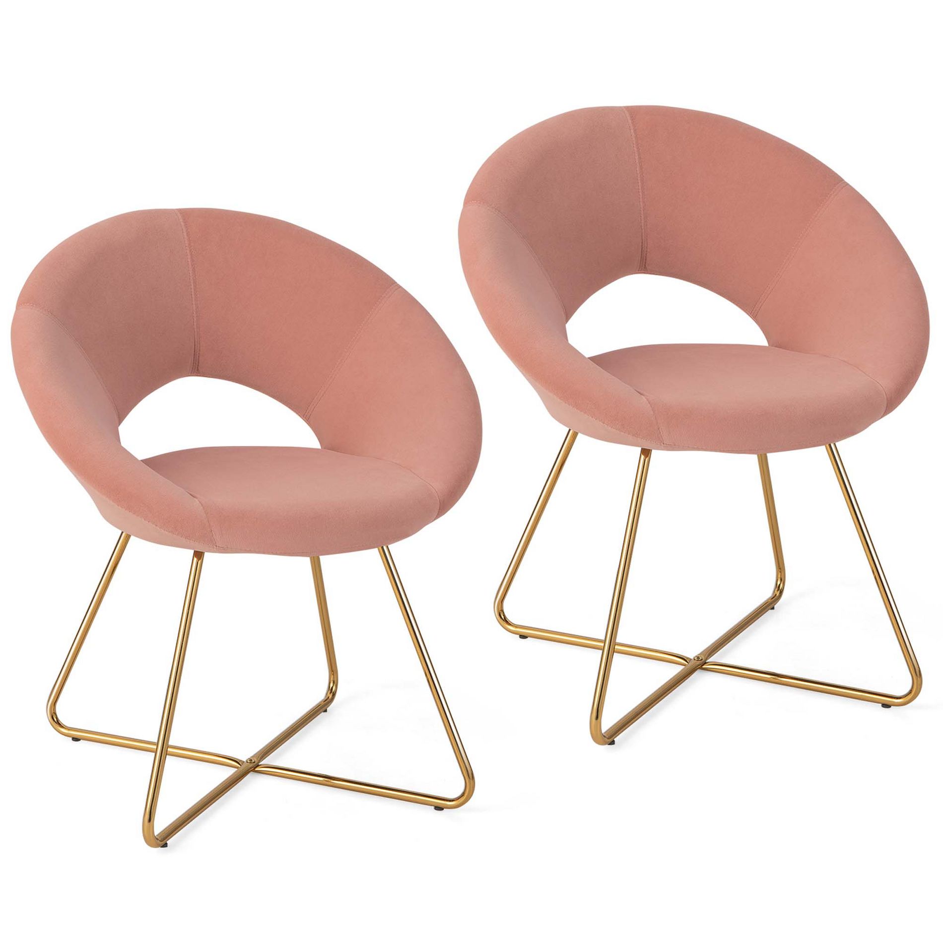 Costway Set of 2 Modern Velvet Accent Chair Upholstered Vanity Leisure Chair Metal Legs