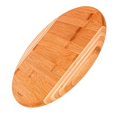 Aaron Probyn Medium Wood Round Bamboo Cheese Board Set with Stainless Steel Knives
