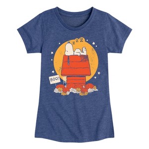 Girls' - Peanuts - Snoopy Halloween Dog House Fitted Short Sleeve Graphic T-Shirt - 1 of 4
