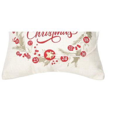Red Cotton Canvas Christmas Wreath Throw Pillow 13.5"