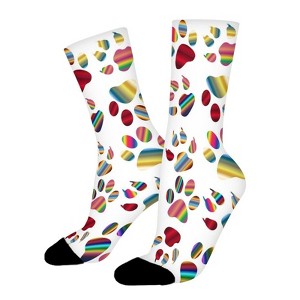 Colorful Dog Paws Women Printed Crew Socks Funny Funky Socks Soft Polyester Novelty Gifts for Artists Men - 1 of 1