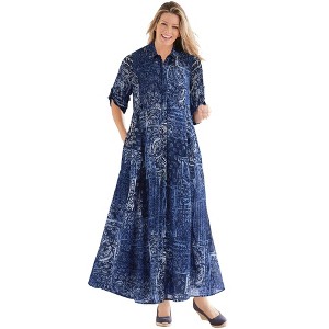 Woman Within Petite Roll-Tab Sleeve Crinkle Shirtdress - 1 of 4