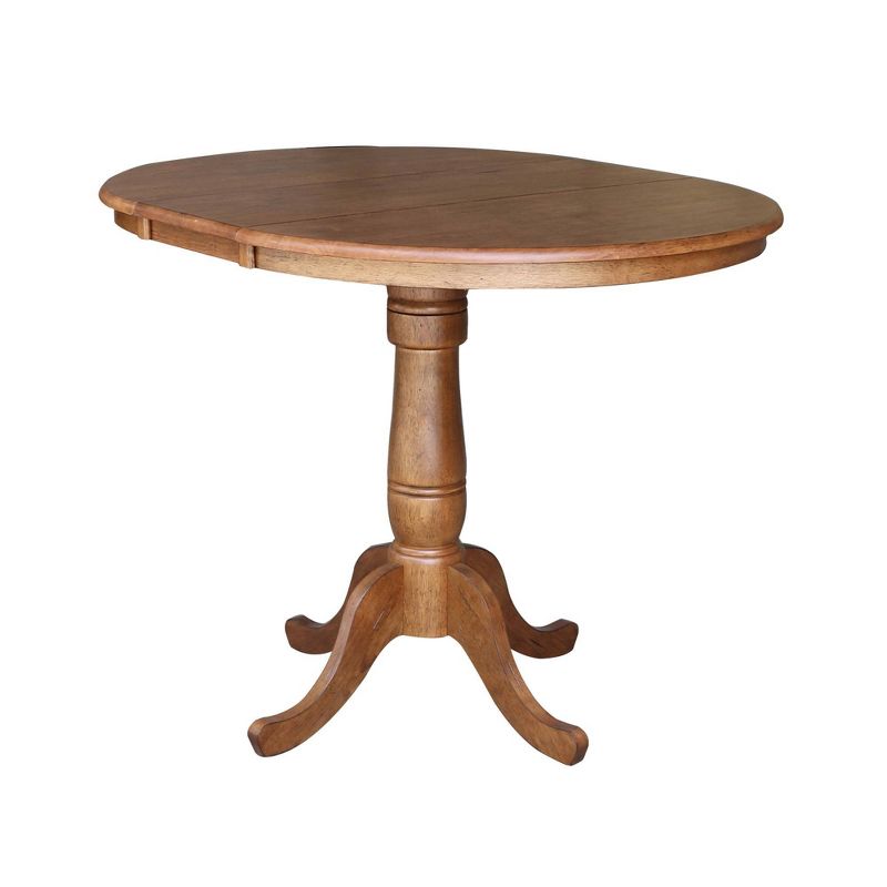 Keanan Round Top Pedestal Table with 12" Drop Leaf Distressed Oak - International Concepts, 4 of 8