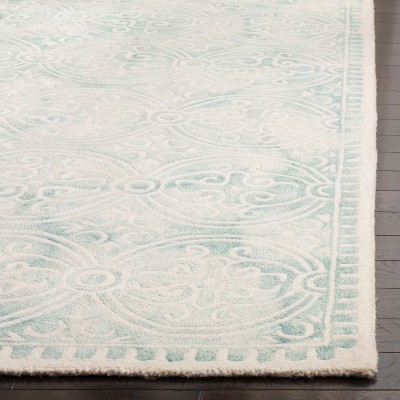 Ivory and Light Green Hand-Tufted Wool Square Rug