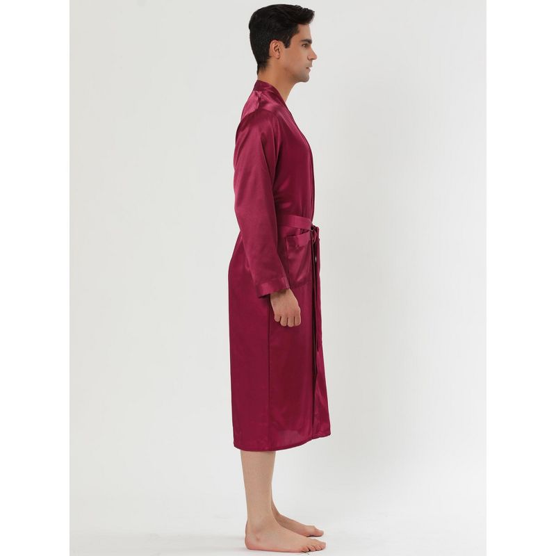 Lars Amadeus Mens Satin Robe Sleep Solid Nightdress Long Sleeve Sleepwear Pajama Dress Bathrobe, 3 of 5
