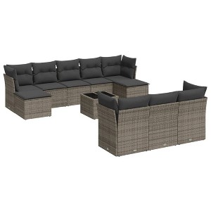 vidaXL Patio Sofa Set with Cushions Outdoor Furniture Poly Rattan - Gray With Table - 1 of 4