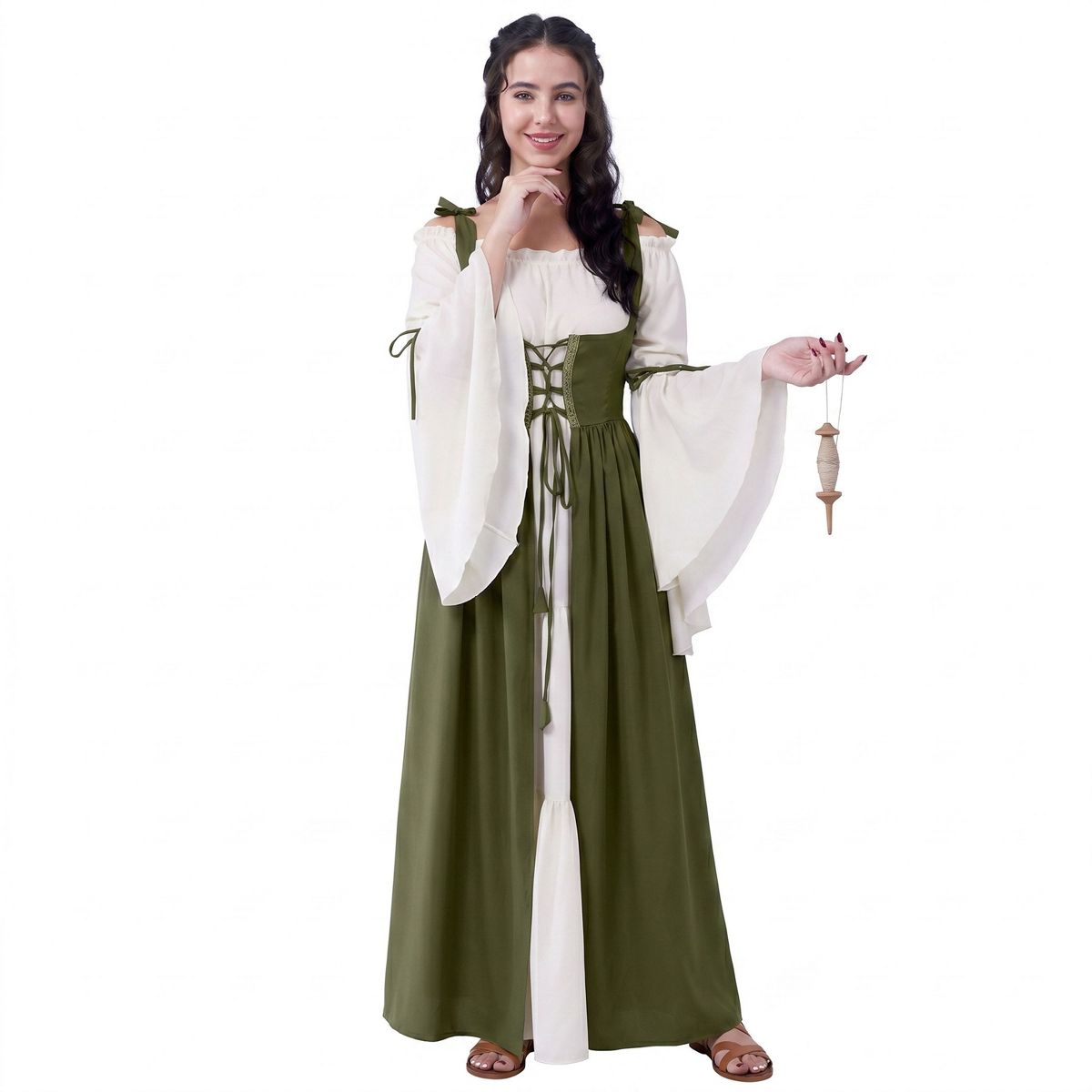 Joyfy Halloween Costume Renaissance Dress for Women, Adult Medieval Chemise Set with Corset-Victorian Cosplay for Halloween Dress Up Party - thumbnail 6