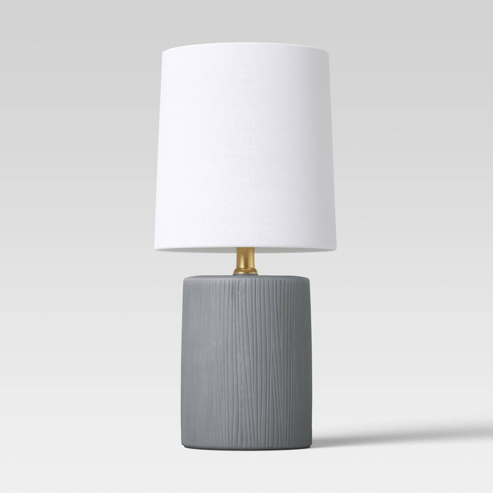Textural Ceramic Mini Cylinder Table Lamp Gray - Threshold