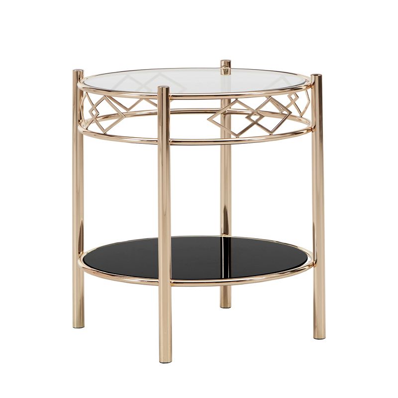 Hardin Metal End Table with Black Tempered Glass Rose Gold Finish - Inspire Q, 1 of 7