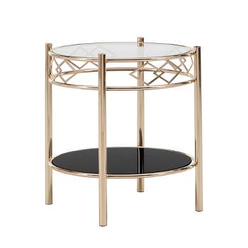 Hardin Metal End Table with Black Tempered Glass Rose Gold Finish - Inspire Q