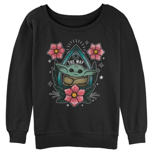 Juniors Womens Star Wars The Mandalorian Grogu Flower Tattoo