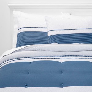 3pc Full/Queen Jersey Pieced Comforter Set Navy - Pillowfort , Blue Gray