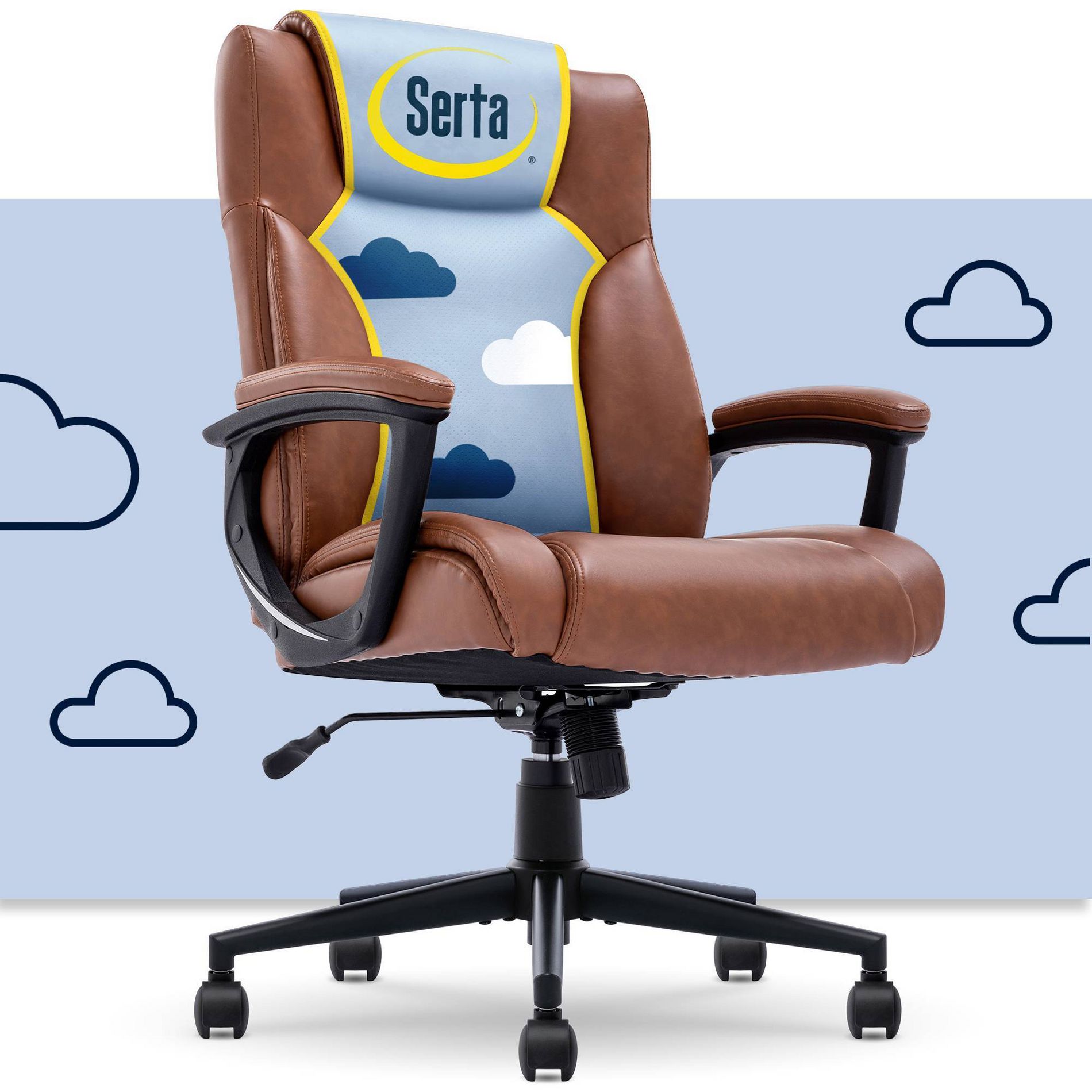 Serta Style Hannah II Office Chair Cognac: Ergonomic Lumbar Support, Swivel, Adjustable Height