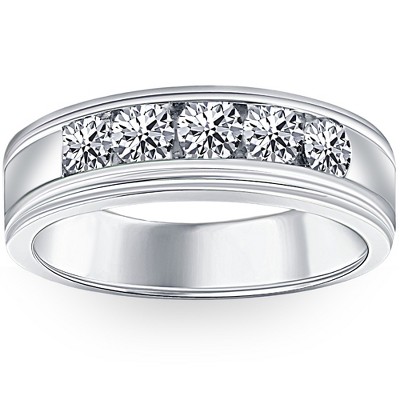 Pompeii3 1 Ct Mens Diamond 5-stone Wedding Ring Channel Set Classic Ring  10k White Gold - Size 10 : Target