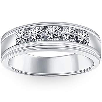 Pompeii3 1 Ct Mens Diamond 5-Stone Wedding Ring Channel Set Classic Ring 10k White Gold