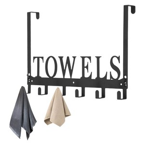 Over The Door Hooks - Heavy Duty Towel Rack with 6 Hooks for Bedroom, Bathroom, Kitchen - Holds Towels, Bags, Coats, Hats - Black - 1 of 4