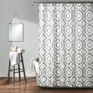 Octagon Blocks Shower Curtain Gray - Lush Decor