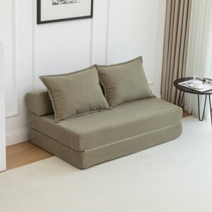 Foldable Corduroy Sofa Bed Sleeper Chair with Pillow,Convertible Twin Floor Mattress Couch with Backrest for Small Spaces-Cuddlewood - 1 of 4