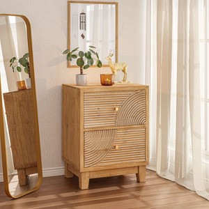 JIONJOY 2-Drawer Nightstand with Handcrafted Ring Pattern,Boho Bedside Table for Farmhouse & Mid-Century Decor-Natural - 1 of 4