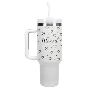 Elanze Designs Blessed Hearts Polka Dots 40 oz. Stainless Steel, Large Water Bottle Coffee Mug, Spill & Leak Resistant, Thermal Travel Tumbler with - 1 of 1