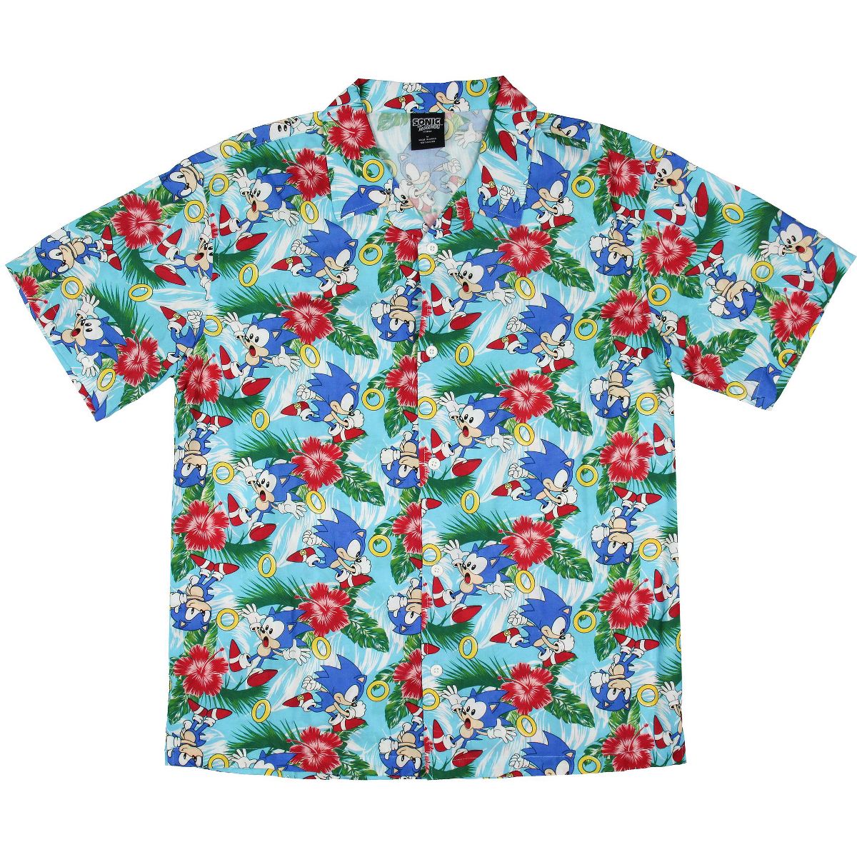 Sonic the Hedgehog Men's Hawaiian Floral Character Button-Up Woven Shirt - thumbnail 2