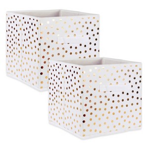 Design Imports Nonwoven Polyester Cube Small Dots White/Gold Square 11X11X11 Set/2 - 1 of 4
