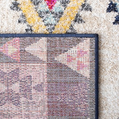Ivory and Grey Boho Tribal Runner Rug with Multicolor Accents