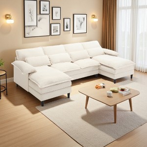 U-Shaped Modular Sectional Sofa with Chaise Lounge, Terrycloth Upholstery, 4-Seater - 1 of 4