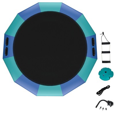 Infans 12FT Inflatable Water Bouncer Splash Padded Water Trampoline Blue & Green
