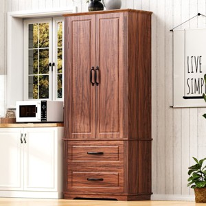 Farmhouse Kitchen Pantry Cabinet with 2 Drawers, Adjustable Shelves, 8 Door Racks, Embossed Freestanding Storage Cupboard-The Pop Home - 1 of 4