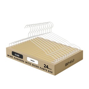 BP4U Wire Hangers with Wood Pants Bar for Dresses, Pants, Sweaters, Jackets, and Heavy Clothes - 1 of 4