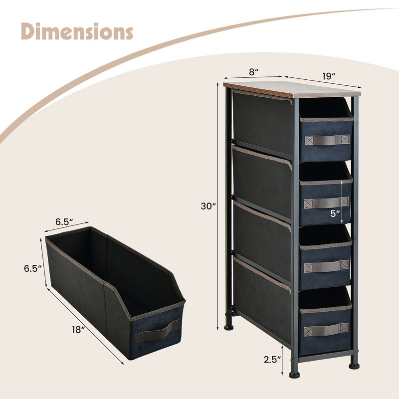 Costway Vertical Narrow Dresser Organizer Closet Storage Cabinet with  Foldable Drawers, 3 of 10