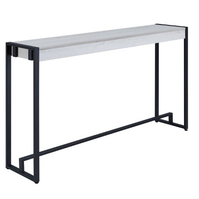 Macen Distressed White and Aged Black Industrial Console Table with Storage