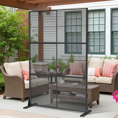 72"H Black 3-Panel Woven Room Divider Decorative Metal Privacy Screen Garden Arbor Freestanding Patio Trellis