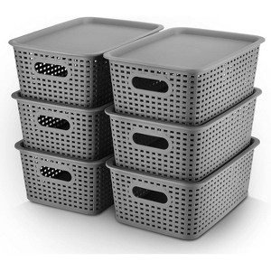 Summit Adventure Plastic Storage Baskets Bins with Lid Organizing Storage Bins for Shelves Drawers Desktop Closet Playroom Classroom Office,6 Pack - 1 of 4