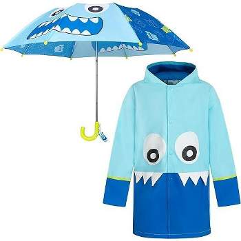 Addie & Tate Girls and Boys Rain Coats and Umbrella set, Kids Ages 3T-7 Years (Monster)