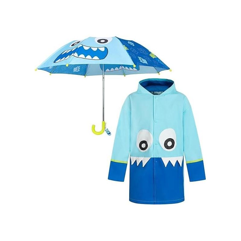 Addie & Tate Girls and Boys Rain Coats and Umbrella set, Kids Ages 3T-7 Years (Monster), 1 of 3