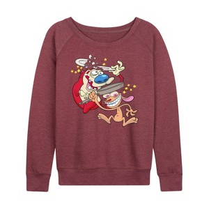 Women's - Ren & Stimpy - Smashing Time Lightweight French Terry Wide Neck Long Sleeve Shirt - 1 of 4