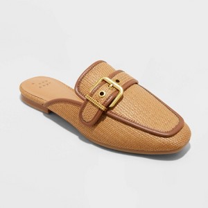 Women's Wendy Raffia Mule Flats - A New Day™ Brown - 1 of 4