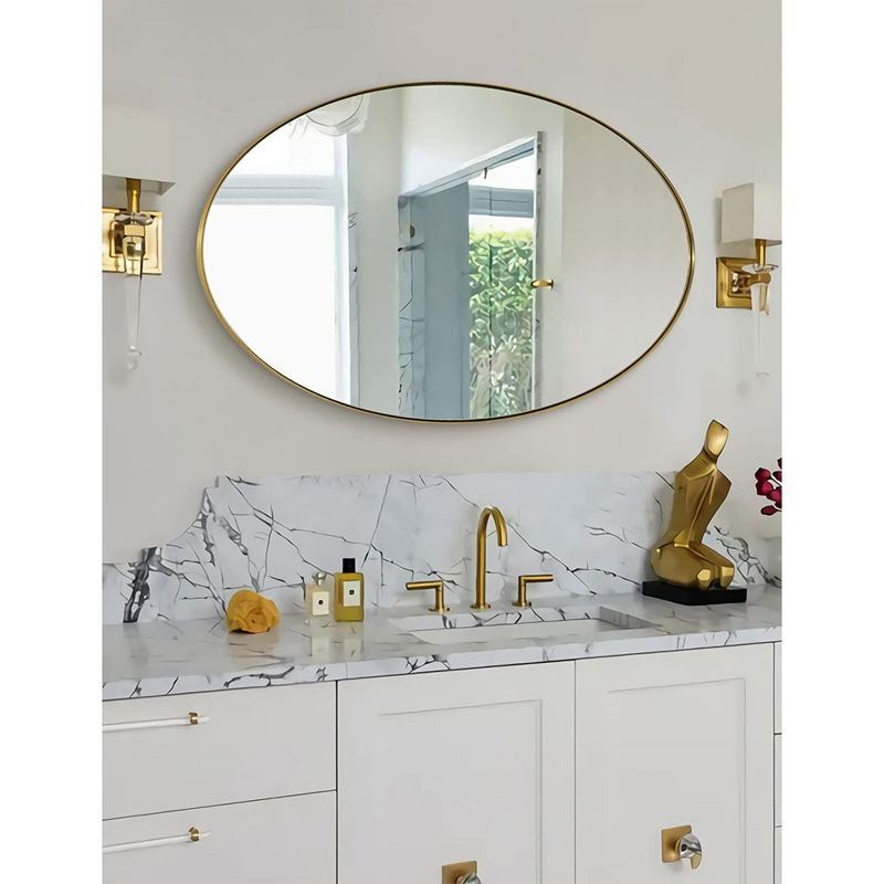 ANDY STAR T03-S10-O2230G Modern Decorative 22 x 30 Inch Oval Wall Mounted Hanging Bathroom Vanity Mirror with Stainless Steel Metal Frame, Gold, 3 of 7