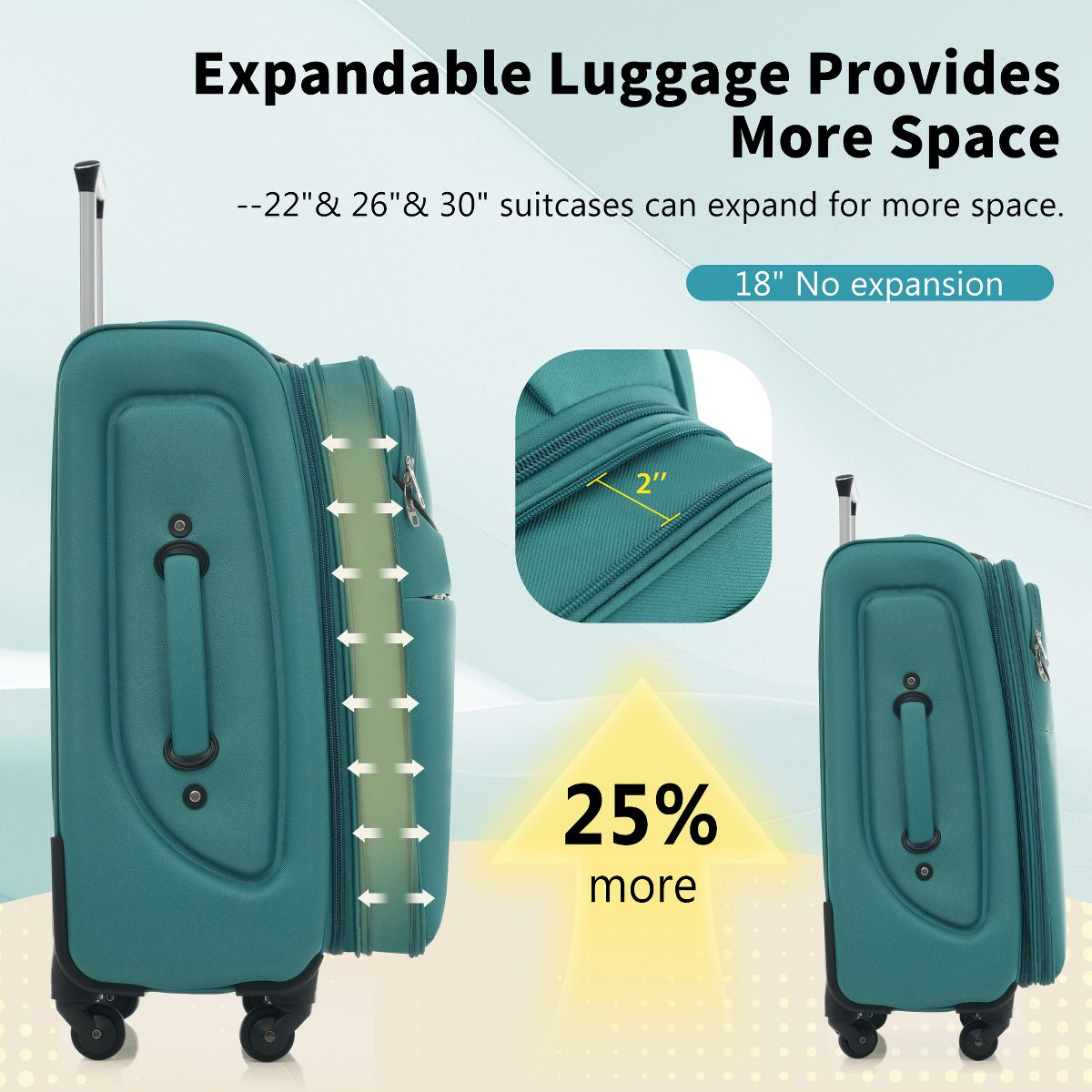 Polibi Ligheweight Expandable Luggage Set of 4, 18"/22"/26"/30" Suitcase with Spinner Wheels, TAS Lock - thumbnail 9