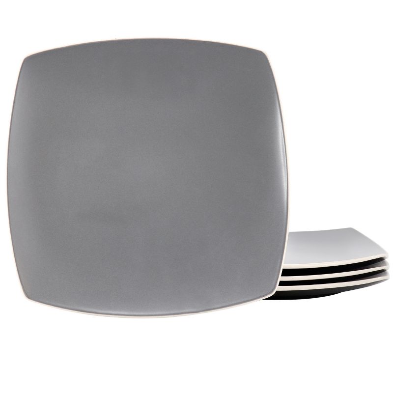 Hometrends Soho Lounge 4 Piece 10.5 Inch Square Stoneware Dinner Plate Set in Gray an Black, 1 of 6