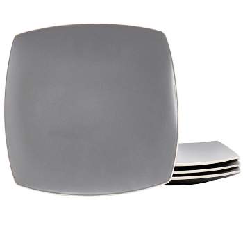 Hometrends Soho Lounge 4 Piece 10.5 Inch Square Stoneware Dinner Plate Set in Gray an Black