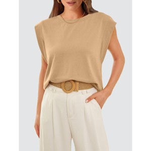 Women's Summer Cap Sleeve Tank Top Crew Neck Solid Casual Loose Fit Basic Tee Shirt - 1 of 4