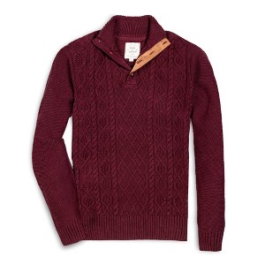Hope & Henry Men's  Mock Neck Cable Button Sweater with Flecks - 1 of 4