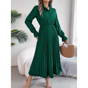 Clearlove Womens Long Sleeve Dresses 2025 Fall Maxi V Neck Belted Button Down Wedding Guest Shirt Dress with Pockets - 1 of 4