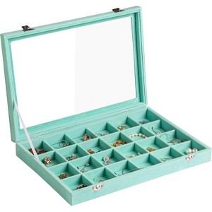 35-Grid Velvet Jewelry Tray with Clear Lid, Drawer Insert Organizer for Earrings & Rings, 13.8x9.5x2 Inches - 1 of 4