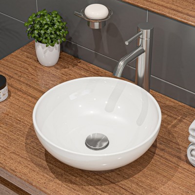 ALFI ABC905 White 15Inch Round Vessel Bowl Above Mount Ceramic Sink