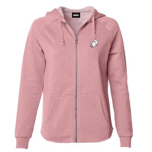 Dalix Ghost Embroidered Fleece Zip Washed Hoodie Cold Fall Winter Women - 1 of 4